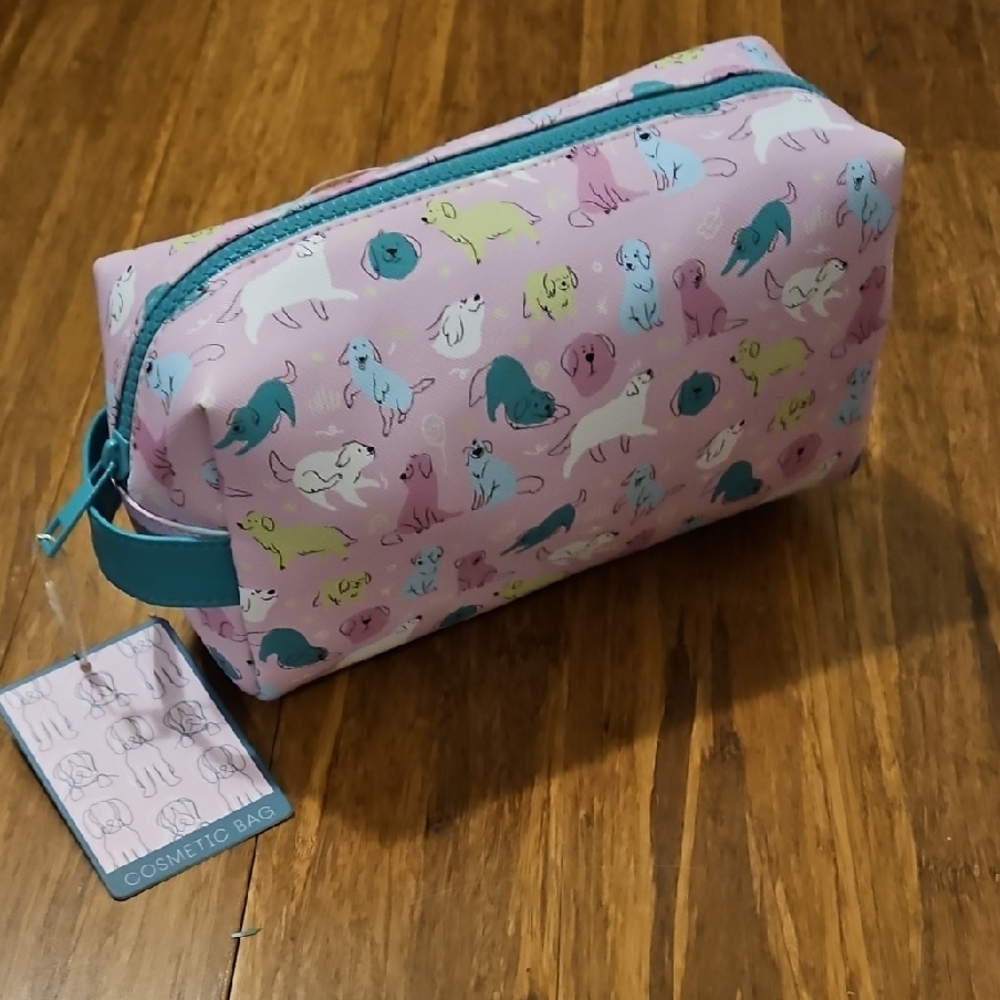 Pink Cosmetic Bag with Dog Print
